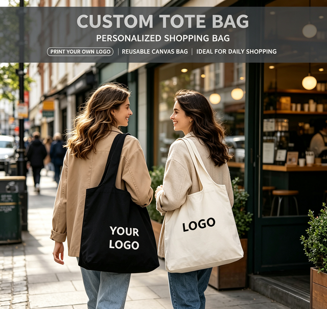 Custom Logo Canvas Tote Bag Reusable Shopping Shoulder Bag Printed Logo Promotional Gift Cotton Tote Handbag Shoulder Handbag