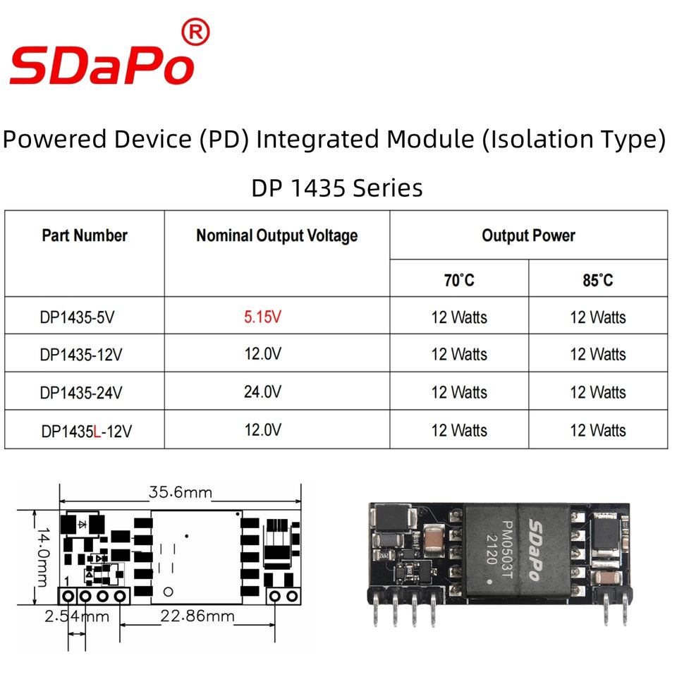 SDaPo DP1435 PoE Board 5V 12V 24V PoE Module IEEE802.3af Standard 1500V ...