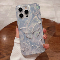 Mignon Coréen Gradient Papillon Plume Laser Shell Motif Paillettes De Luxe Couverture Téléphone étui pour iphone 15 Pro Max 13 14 Pro 12 11