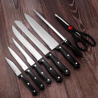 Ensemble de 15 couteaux multi-usages en acier inoxydable 2Cr13, couteau de chef, couteau à découper, couteau à pain, couteau utilitaire, couteau à steak, couteau à éplucher, manche en PP, ciseaux