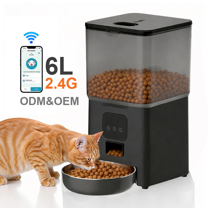 OEM Tuya 6L Wifi Smart Automatic Pet Feeder With Camera Timer Smartphone App Control Dog Pet Food Single Double Bowl