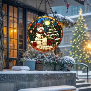 <strong>Christmas</strong> Snowman Glass Ornament Courtyard Decoration Cafe Window Sun Catcher Hanging <strong>Artwork</strong> - Product Image 3