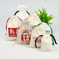 Sac en coton personnalisable à cordon, motif dessin animé festif, pochette de shopping en toile imprimée colorée, idéal pour les cadeaux d'anniversaire et les fêtes
