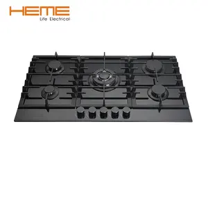 Household cooking appliances hot sale black glass gas cooker 5 burners built-in gas cooktop with CE and ETL approval