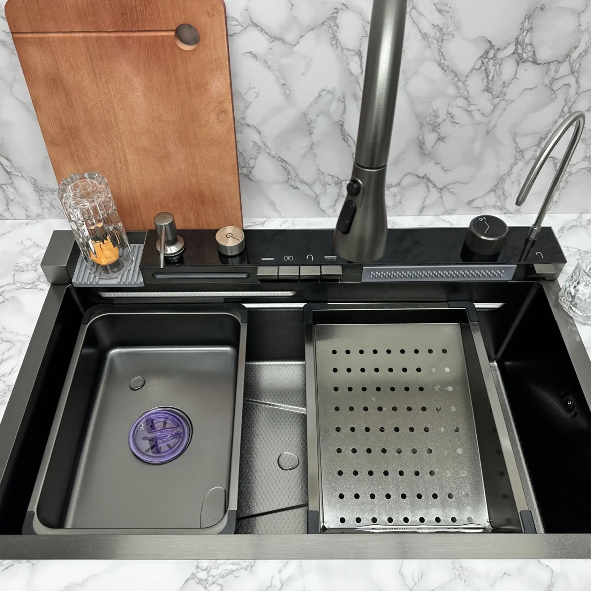 Factory Wholesale Piano Key Rain Model 304 Stainless Steel Multifunctional Smart Kitchen Sink With Cup Washer