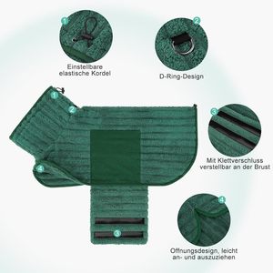 Peignoir pour animaux de compagnie en polaire corail 360 GSM, doux, épais et rayé, absorbant l'eau, avec ceinture ajustable pour le bain et le toilettage des chiens - Product Image 4