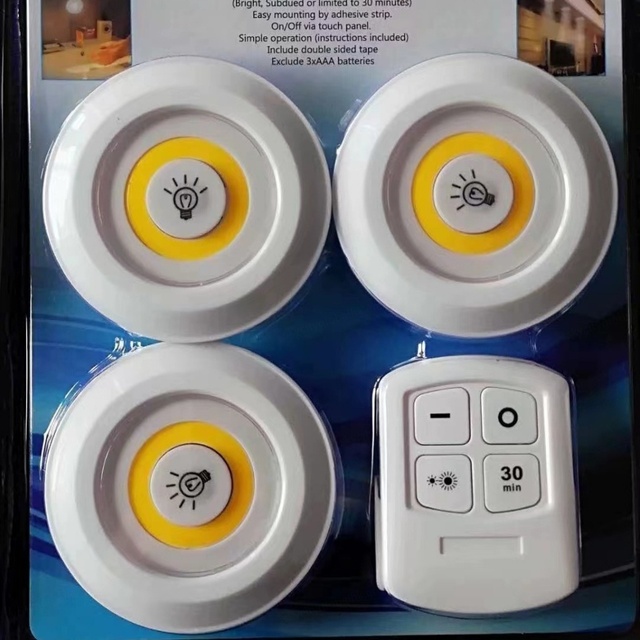 Battery Operated Tap Push Light 3pack Ultra Bright 150 Lumen Cob Led Puck Light With Remote Control Under Cabinet Light Wireless