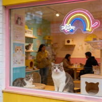 Enseigne néon arc-en-ciel pour chat Neonawall, lumière LED USB à intensité variable pour animalerie, café pour chats, boutique, vitrine, décoration murale