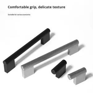 <strong>Matte</strong> <strong>Black</strong> Texture Strip Shape Cabinet <strong>Door</strong> Aluminum Alloy Handle Drawer British Style Modern Knurled Furniture Handle - Product Image 3