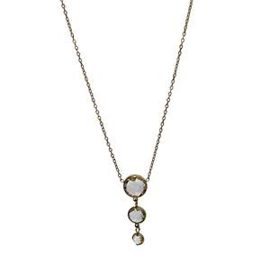 Crystal <b>Necklace</b> 316L Stainless Steel PVD Gold Plating Sustainable Resistant <b>Chain</b> With Three Clear Stones Drop Design - Product Image 1