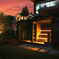 Desain Modern Sauna Luar Ruangan Kayu Cedar Merah Elektrik Eksterior Hitam Kaca Panoramik Lampu LED Uap Kering Inframerah Jauh 4-6 Orang Dingin