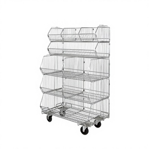 <b>Metal</b> Gondola Supermarket Shelving 5-Tier <b>Grid</b> Rack With Back Epoxy Coated Heavy Duty Freestanding Display Storage Unit - Product Image 4