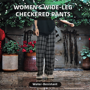 Pantalon long respirant pour femme, coupe droite polyvalente, taille mi-haute, fermeture éclair, imprimé à carreaux, poches, été - Product Image 2