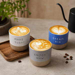 แก้วกาแฟเซรามิกสีสันสดใสไม่มีหูจับ สลักลายด้วยเลเซอร์ พิมพ์ลายด้วย UV  ใช้กับไมโครเวฟและเครื่องล้างจานได้ เหมาะสำหรับเป็นของขวัญ - Product Image 5