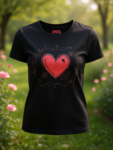 T-shirt pour femme Carbn Activado pour la Saint-Valentin, imprimé cœur rouge et flèche de Cupidon, col rond, coupe décontractée, manches courtes, décontracté, printemps - Product Image 2
