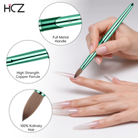 Offre Spéciale – Ensemble de Pinceaux à Ongles en Acrylique avec Manche Métallique Vert, Tailles 8 à 20, 100% Kolinsky, pour Extension d'Ongles et Sculpture en Salon