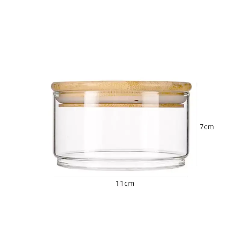 Flat 13oz 3 wick clear glass bowls candle holder vessels glass candle jars with bamboo lids for candle making