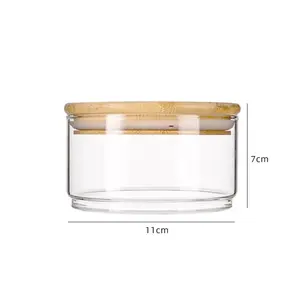 Flat 13oz 3 wick clear glass bowls candle holder vessels glass candle jars with bamboo lids for candle making