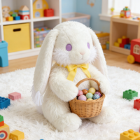 Lapin de Pâques en peluche personnalisé, directement de l'usine, rembourré en coton PP, à bas prix, lapin blanc à oreilles tombantes, panier en polyester