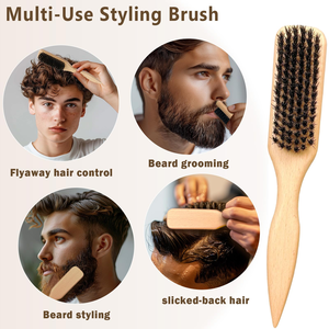 NOUVEAU Brosse à cheveux en bambou, peigne de coiffage pour barbe, brosse à barbe en poils de sanglier, peigne de soin pour barbe homme, brosse de nettoyage multifonctionnelle - Product Image 4