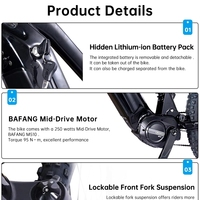 Vélo de montagne électrique en alliage d'aluminium de 29 pouces, suspension intégrale, moteur central MID Drive 250W, 10 vitesses, batterie lithium 48V, autonomie 60 km, sport