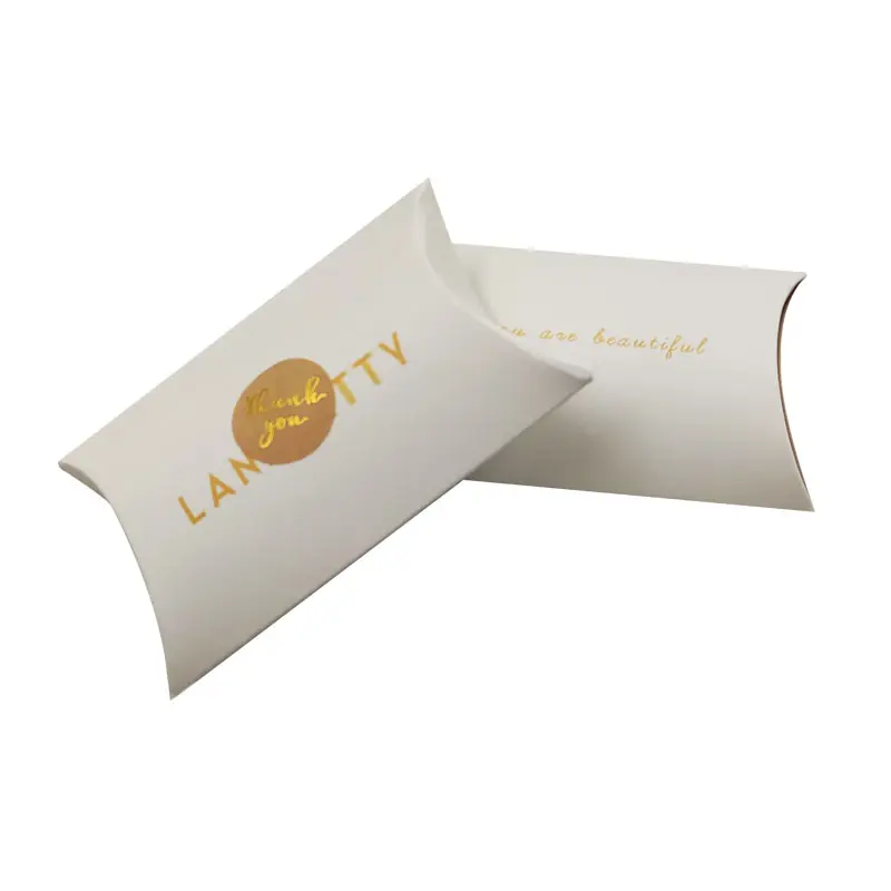 White Paper Hair Extensions Clothes Packaging Pillow Box with Gold Logo