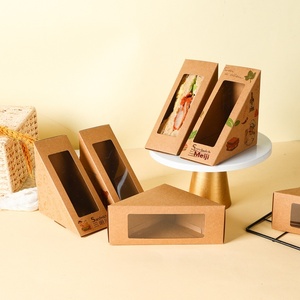 Boîte d'emballage pour sandwichs vintage, épaisse, biodégradable, design triangulaire, avec fenêtre transparente - Product Image 1