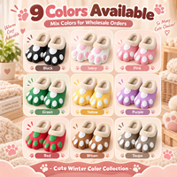 Chaussons d'hiver pour femmes en forme de patte de chat 3D, chauds, en peluche, doux, mignons, originaux, pour la maison et la chambre