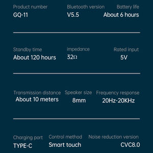 GQ-11 <span class=keywords><strong>Banque</strong></span> d'alimentation de haute qualité V5.5 Écouteurs Mecha 2024 Étanche Réduction de bruit Casque sans fil Petit accessoire pour téléphone portable - Product Image 6