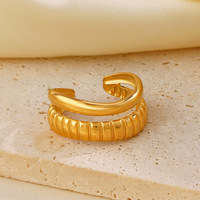 Bague ouverte élégante pour femme en acier inoxydable plaqué or double couche PVD, anti-ternissement, collection Instagram unique