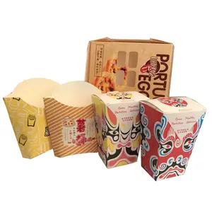 Food grade recyclable to go paper box container for french fries chips fried chicken kids' snack