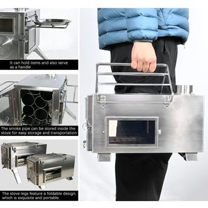 Estufa de leña plegable de titanio para tienda de campaña, para clima frío, con horno para cocción y calefacción, para uso en tiendas de campaña geodésicas. - Product Image 5