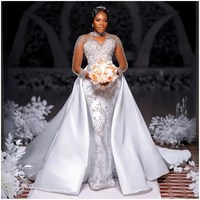 Robe de mariée sirène grande taille 2-en-1 avec traîne détachable et strass, Robe de mariée de luxe personnalisée