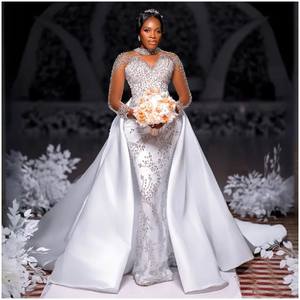 Abito da Sposa a Sirena Taglie Forti con Strass 2 in 1 con Strascico Staccabile Abito da Sposa a Sirena con Strass Abito di Lusso - Product Image 3