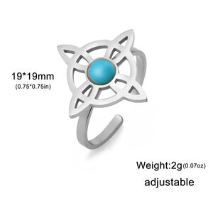 Nudo de bruja <span class=keywords><strong>con</strong></span> <span class=keywords><strong>anillos</strong></span> ajustables de piedra azul, Vintage amuleto de <span class=keywords><strong>brujería</strong></span>, joyería de acero inoxidable, <span class=keywords><strong>anillos</strong></span> de nudo celta, regalo - Product Image 3