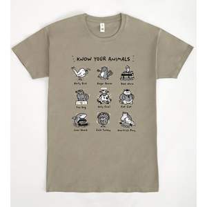 T-shirt Know Your Animals, maglietta grafica unisex per adulti, divertente design con espressioni idiomatrici sugli animali - Product Image 1