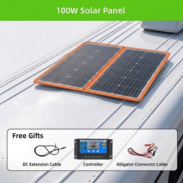 100W Foldable Portable Monocrystalline Solar Panel Waterproof 22% High Efficiency Solar Charger for Camping RV Off-Grid