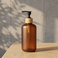 Bouteilles à pompe en PET givré personnalisables pour lotion, conteneur en bambou, flacon ambré vide, crème pour le soin du visage, emballage en plastique de 250 ml