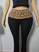 Set Pakaian Wanita 2 Potong Lengan Pendek Raglan Motif Leopard Trendi Celana Bahan Katun Spandex Santai untuk Musim Gugur dengan Logo Kustom
