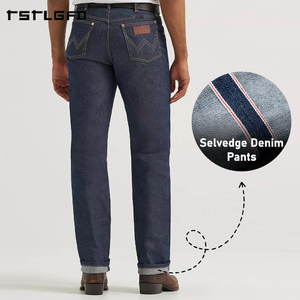 Cut And Sew Selvedge <b>Jeans</b> Original Fit Indigo Raw Western Cowboy Denim Gold <b>Chain</b> Stitch Leather Patch Heritage <b>Jeans</b> - Product Image 1