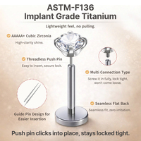 지아신 ASTM F136 티타늄 무나사형 푸시핀 플랫백 라브렛 스터드 트라거스 헬릭스 콘치 CZ 바디 주얼리