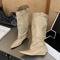Nouvelles Bottes Hautes Femme Hiver à Bout Pointu, Style Tendance, avec Bride Détachable et Talon Compensé