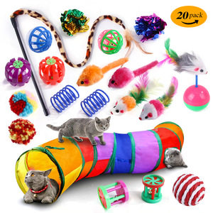 Eco-Friendly <b>Cat</b> & Kitten <b>Toys</b> Set with Bells-<b>Interactive</b> Indoor Play <b>Toy</b> Made of Faux Fur & Rubber - Product Image 1