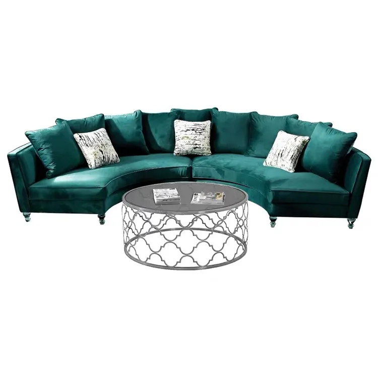 Rahat yeni tasarım yuvarlak kanepe oturma odası kesit mobilya kraliyet kadife mavi kanepe
