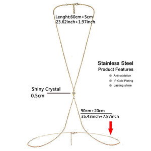 Bijoux de chaîne de corps en acier inoxydable diamant cristal chaîne de taille de bikini plaqué or pour les femmes Sexy - Product Image 2