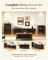 Meuble TV élégant de style rétro français en bois massif, console en verre cannelé, grands tiroirs, armoires latérales assorties et table basse