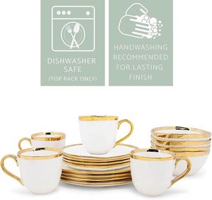 Ensemble de vaisselle de mariage jetable 6 pièces en porcelaine céramique blanche nordique moderne avec incrustations dorées (cuillère, fourchette, couteau, baguettes) - Product Image 4