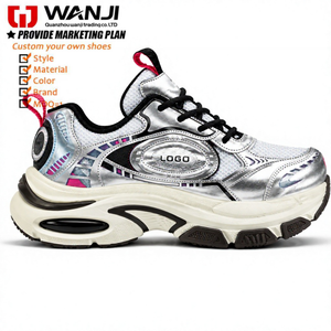 Zapatillas Deportivas Plateadas Metálicas con Logotipo Personalizado, Zapatillas de Plataforma para Mujer, Zapatillas Deportivas Informales con Suela Gruesa y Parte Superior de Malla - Product Image 1