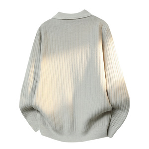 Maglione da Uomo in Stile Coreano Primavera/Estate, Casual, Tinta Unita, Maniche Lunghe con Colletto POLO e Cappuccio - Product Image 4