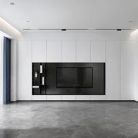 Console multimédia en MDF, rangement minimaliste blanc, style hôtelier, luxe français, mi-siècle